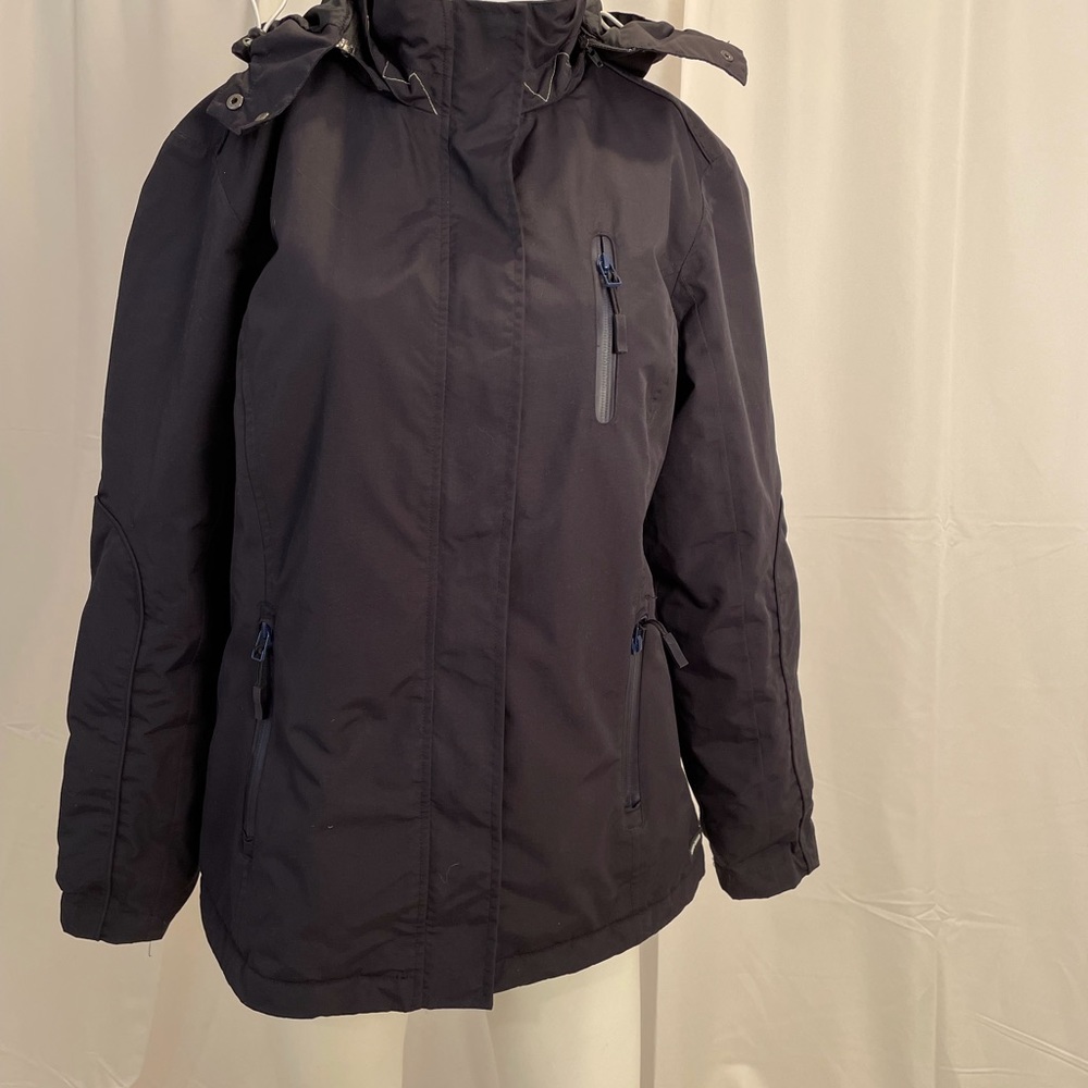 Saint james navy blue lined hooded waterproof rain jacket size 8